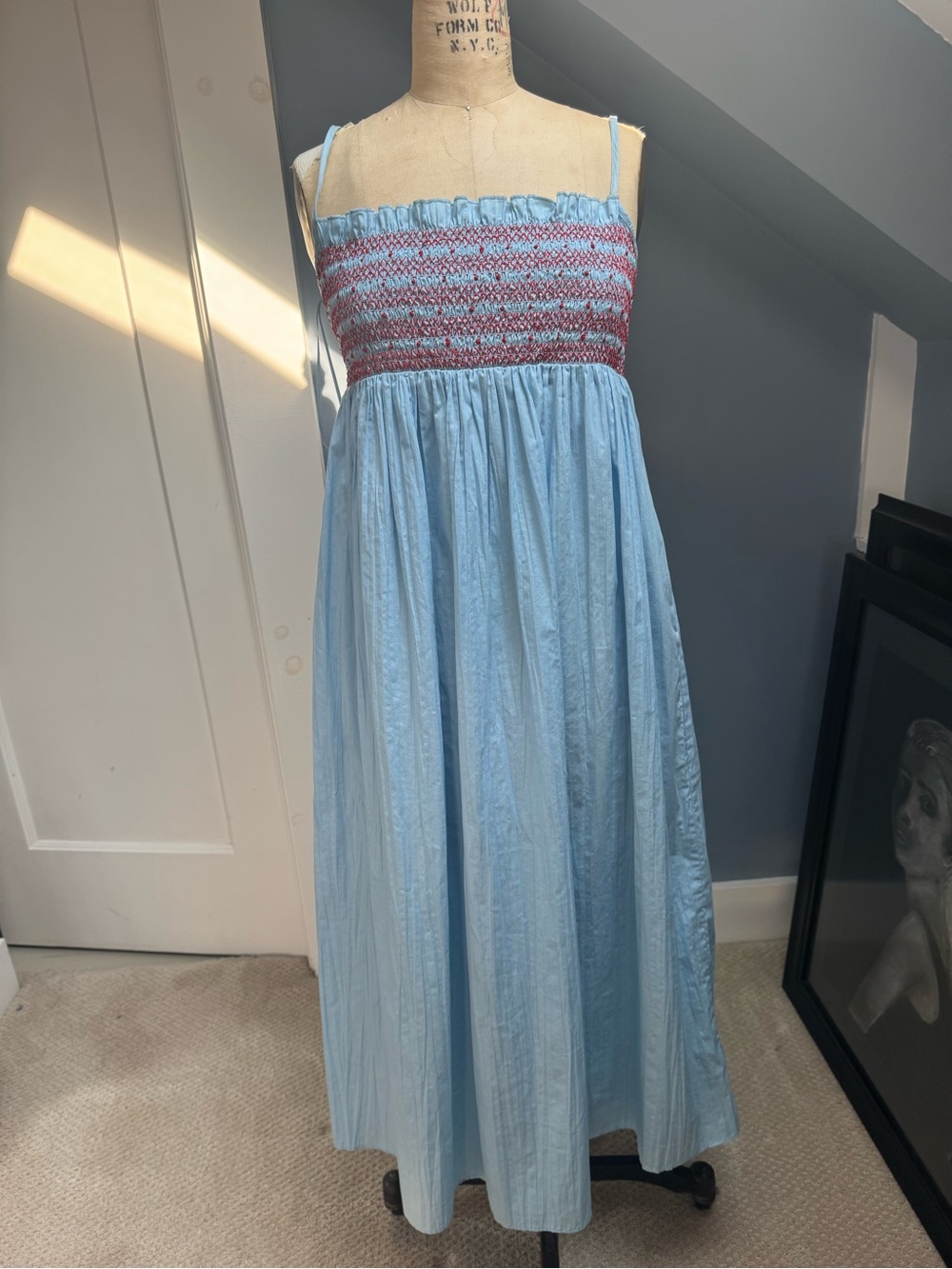 Smocked Blue & red Maxi Dress  - Lightweight Summer Dress